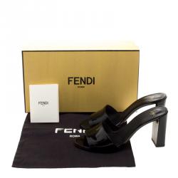 Pre Owned Fendi Black Patent Leather Slide Mules Size 37