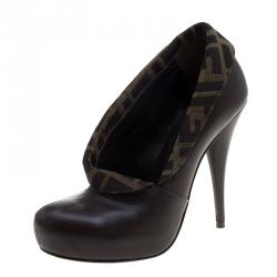 Pre Owned Fendi Brown/Tobacco Zucca Canvas and Leather Platform Pumps Size 36