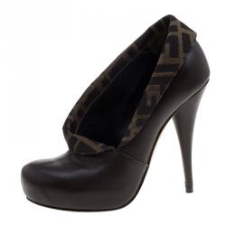 Pre Owned Fendi Brown/Tobacco Zucca Canvas and Leather Platform Pumps Size 36