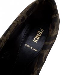 Pre Owned Fendi Brown/Tobacco Zucca Canvas and Leather Platform Pumps Size 36