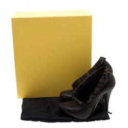 Pre Owned Fendi Brown/Tobacco Zucca Canvas and Leather Platform Pumps Size 36