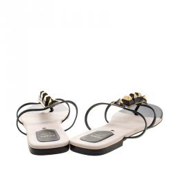 Pre Owned Fendi Gold Edition Black Patent Leather Studded Flats Size 40