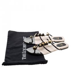 Pre Owned Fendi Gold Edition Black Patent Leather Studded Flats Size 40