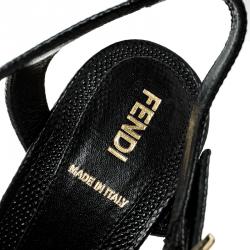 Pre Owned Fendi Black/Navy Blue Leather and Denim Cork Platform Sandals Size 37.5