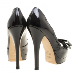 Pre Owned Fendi Black Patent Leather Deco Peep Toe Bow Platform Pumps Size 38
