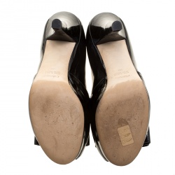 Pre Owned Fendi Black Patent Leather Deco Peep Toe Bow Platform Pumps Size 38