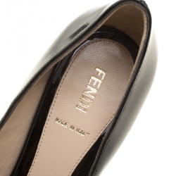 Pre Owned Fendi Black Patent Leather Deco Peep Toe Bow Platform Pumps Size 38