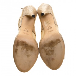 Pre Owned Fendi Metallic Gold Suede and Mesh Peep Toe Ankle Booties Size 38.5