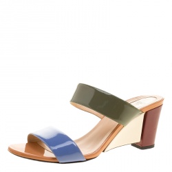 Pre Owned Fendi Multicolor Patent Leather Strap Slides Size 37