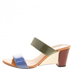 Pre Owned Fendi Multicolor Patent Leather Strap Slides Size 37