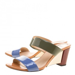 Pre Owned Fendi Multicolor Patent Leather Strap Slides Size 37