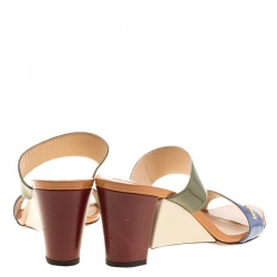 Pre Owned Fendi Multicolor Patent Leather Strap Slides Size 37