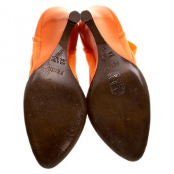 Pre Owned Fendi Orange Mesh And Leather Ankle Wrap Cut Out Wedge Pumps Size 37