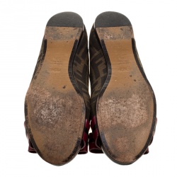 Pre Owned Fendi Tobacco Zucca Canvas and Leather Bow Ballet Flats Size 37.5