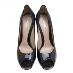 Pre Owned Fendi Blue Patent Leather Zucchino Heel Peep Toe Pumps Size 38