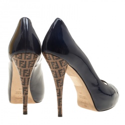 Pre Owned Fendi Blue Patent Leather Zucchino Heel Peep Toe Pumps Size 38