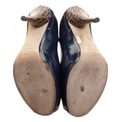 Pre Owned Fendi Blue Patent Leather Zucchino Heel Peep Toe Pumps Size 38