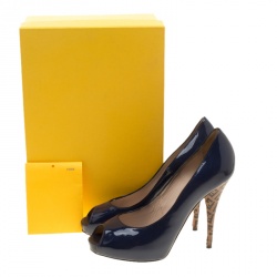 Pre Owned Fendi Blue Patent Leather Zucchino Heel Peep Toe Pumps Size 38