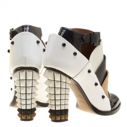 Pre Owned Fendi Tricolor Lizard Leather Peep Toe Ankle Booties Size 37.5