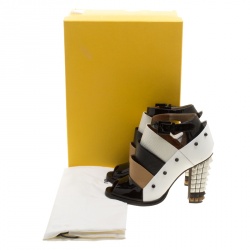 Pre Owned Fendi Tricolor Lizard Leather Peep Toe Ankle Booties Size 37.5