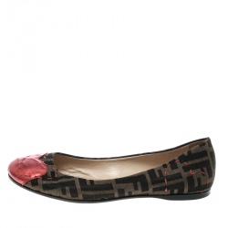 Pre Owned Fendi Zucca Canvas Heart Cap Toe Ballet Flats Size 38.5