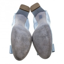 Pre Owned Fendi Powder Blue Patent Leather Bow Detail Block Heel Scrunch Pumps Size 37.5