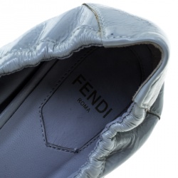 Pre Owned Fendi Powder Blue Patent Leather Bow Detail Block Heel Scrunch Pumps Size 37.5