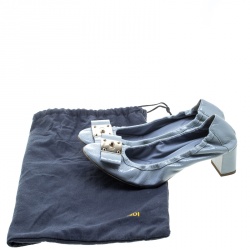 Pre Owned Fendi Powder Blue Patent Leather Bow Detail Block Heel Scrunch Pumps Size 37.5