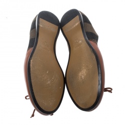 Pre Owned حذاء فلات باليه فندي فيونكة بيكوين جلد وكانفاس متعدد الألوان مقاس 38