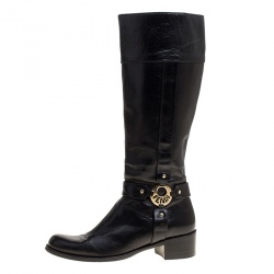 Pre Owned Fendi Black Leather Knee High Boots Size 39
