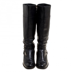 Pre Owned Fendi Black Leather Knee High Boots Size 39