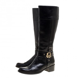 Pre Owned Fendi Black Leather Knee High Boots Size 39