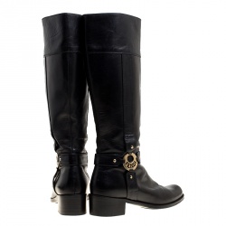 Pre Owned Fendi Black Leather Knee High Boots Size 39