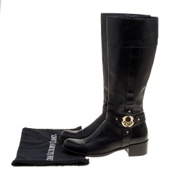 Pre Owned Fendi Black Leather Knee High Boots Size 39