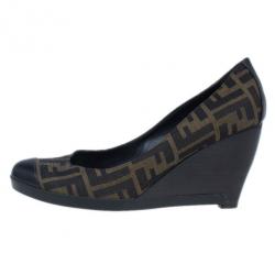 Pre Owned Fendi Zucca Canvas Cap Toe Wedge Pumps Size 40