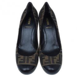 Pre Owned Fendi Zucca Canvas Cap Toe Wedge Pumps Size 40