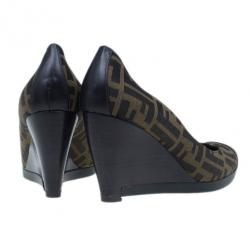 Pre Owned Fendi Zucca Canvas Cap Toe Wedge Pumps Size 40