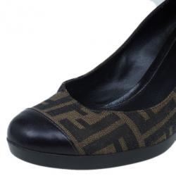 Pre Owned Fendi Zucca Canvas Cap Toe Wedge Pumps Size 40