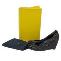 Pre Owned Fendi Zucca Canvas Cap Toe Wedge Pumps Size 40