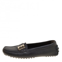 Pre Owned Fendi Black Leather Logo Loafers Size 38