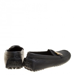 Pre Owned Fendi Black Leather Logo Loafers Size 38
