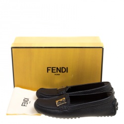 Pre Owned Fendi Black Leather Logo Loafers Size 38