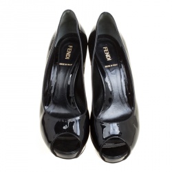 Pre Owned Fendi Black Patent Leather Zucchino Heel Peep Toe Pumps Size 39