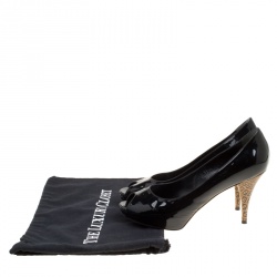 Pre Owned Fendi Black Patent Leather Zucchino Heel Peep Toe Pumps Size 39