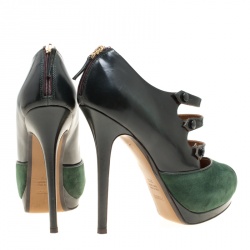 Pre Owned Fendi Green Suede And Leather Peep Toe Platform Pumps Size 39.5