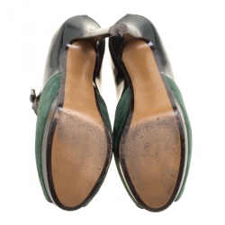 Pre Owned Fendi Green Suede And Leather Peep Toe Platform Pumps Size 39.5