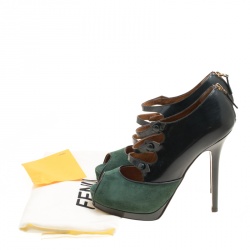 Pre Owned Fendi Green Suede And Leather Peep Toe Platform Pumps Size 39.5