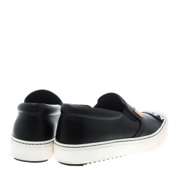 Pre Owned Fendi Black Leather Monster Slip On Sneakers Size 38
