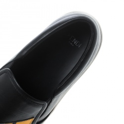 Pre Owned Fendi Black Leather Monster Slip On Sneakers Size 38