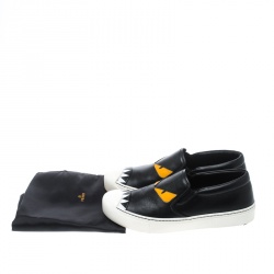 Pre Owned Fendi Black Leather Monster Slip On Sneakers Size 38